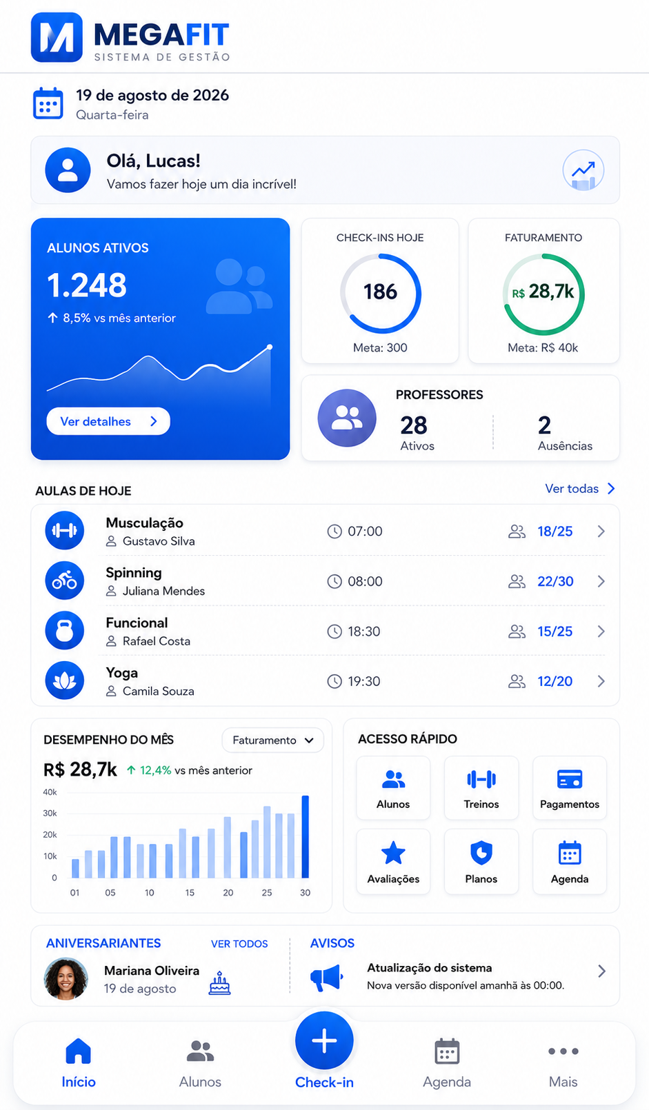 Aplicativo mobile — MegaFit Sistema de Gestão